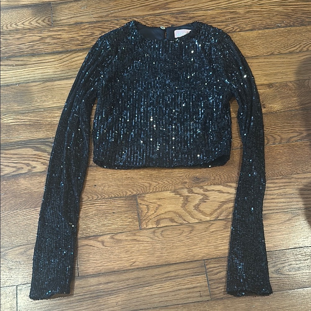 Show Me Your MuMu Black Sequin Crop Top